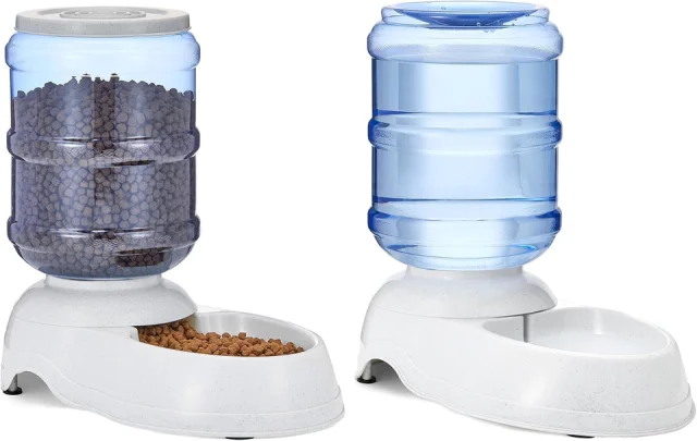 Amazon Basics Pet Water Dispenser & Food Feeder Set, Small