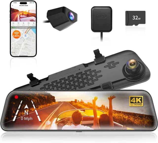 WOLFBOX G840S 12" 4K Mirror Dash Cam with GPS