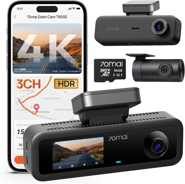 70mai T800E 4K 3-Channel Dash Cam