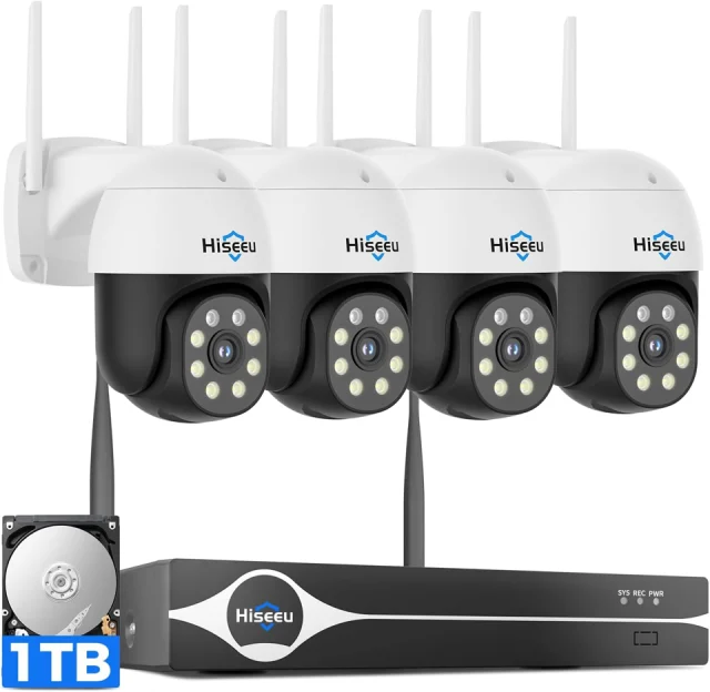 Hiseeu 4K Security Cameras Wireless Outdoor 4-Cam Kit