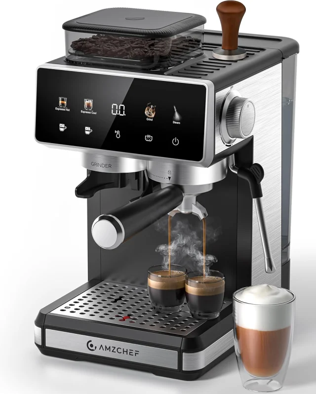 AMZCHEF Espresso Machine with Grinder, Black