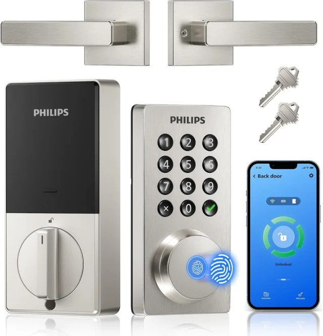 Philips WiFi Keypad Door Lock with Handle, Satin Nickel